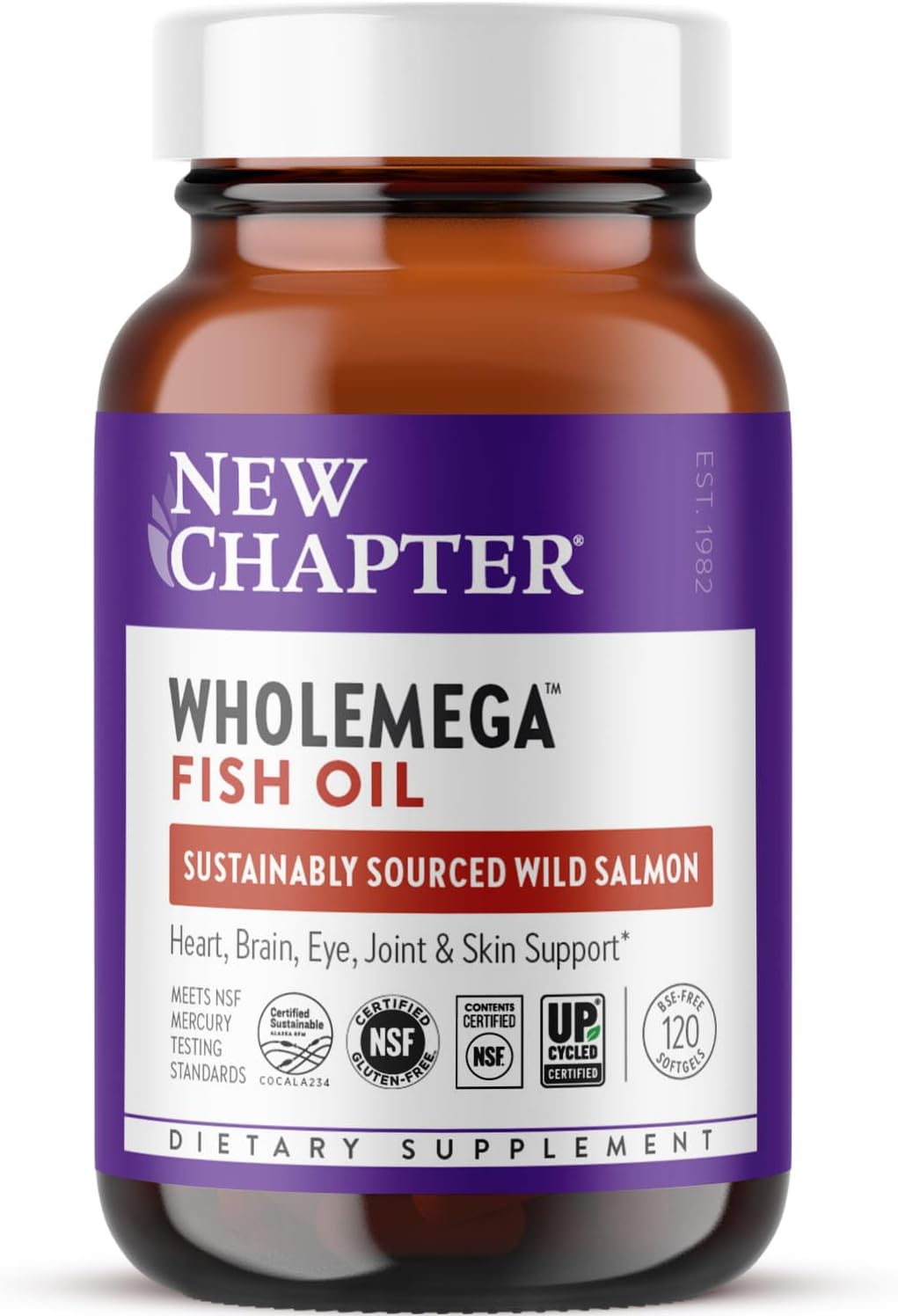 New Chapter Wholemega Fish Oil Supplement - 2000mg per Serving, Clinically Proven Wild Alaskan Salmon Oil with Omega-3 + Vitamin D3 + Astaxanthin, 60 Softgels