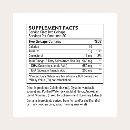 THORNE - Advanced DHA - Omega-3 Fish Oil Supplement with EPA & DHA in Triglyceride Form - Supports Brain, Nerve, Eye, Blood Vessel & Heart Health* - Third-Party Certified - Gluten-Free - 60 Softgels