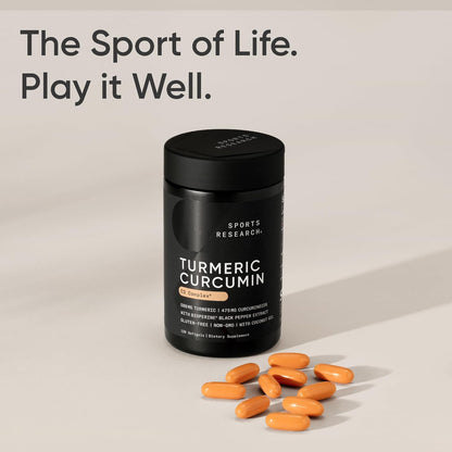 Sports Research® Turmeric Curcumin w/Coconut Oil & BioPerine® - 60 Count | Made with Curcumin C3 Complex® 500mg | Standardized to 95% Active Curcuminoids | Non-GMO, Gluten-Free - 60 Softgels