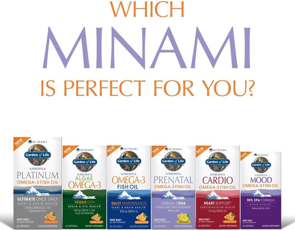 Garden of Life Minami Prenatal Omega-3 DHA Fish Oil Supplement with 480mg DHA & 104mg EPA – Prenatal Omega 3 Fish Oil for Pregnancy & Breastfeeding, Non-GMO, Lemon Flavored, 30 Softgels