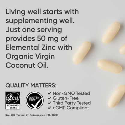 Sports Research® Zinc Picolinate 50mg w/Organic Coconut Oil, 60 Softgels | High Potency Zinc Supplement for Healthy Immune & Enzyme Function - Non-GMO Tested & Gluten-Free, 60 Servings