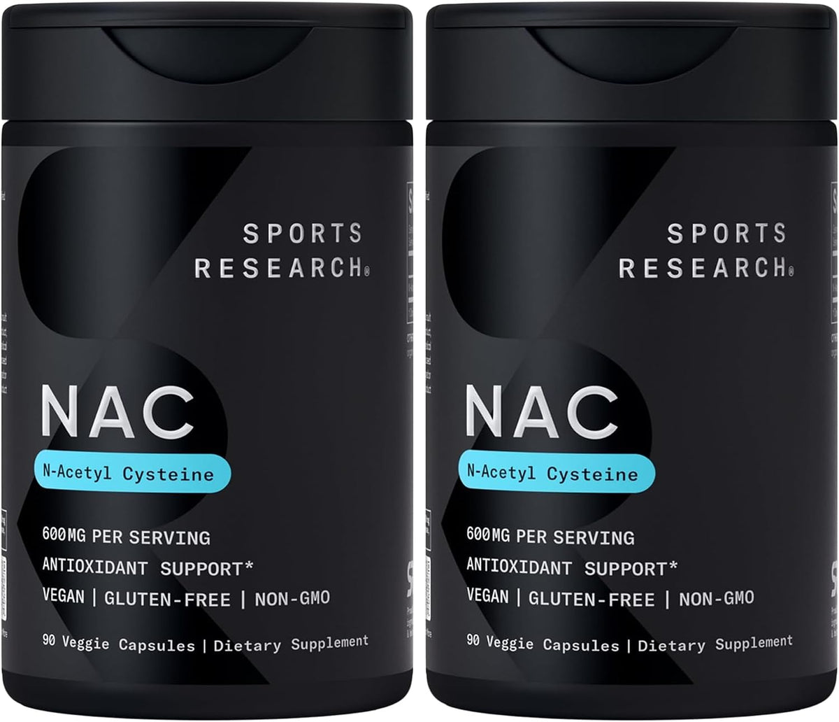 Sports Research® Vegan NAC (N-Acetyl Cysteine) 600mg, 90 Veggie Caps | Amino Acid Supplement for Immune Support | Vegan Certified, Non-GMO, 90 Servings