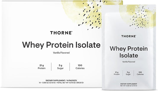 THORNE - Whey Protein Isolate - Balanced Amino Acids Profile with BCAAs - 21 Grams of Easy to Digest Whey Protein Powder - NSF Certified for Sport - Vanilla - Gluten & Soy-Free - 14 Packets