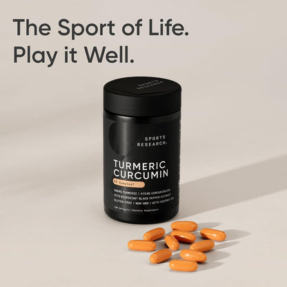 Sports Research® Turmeric Curcumin w/Coconut Oil & BioPerine® - 60 Count | Made with Curcumin C3 Complex® 500mg | Standardized to 95% Active Curcuminoids | Non-GMO, Gluten-Free - 60 Softgels