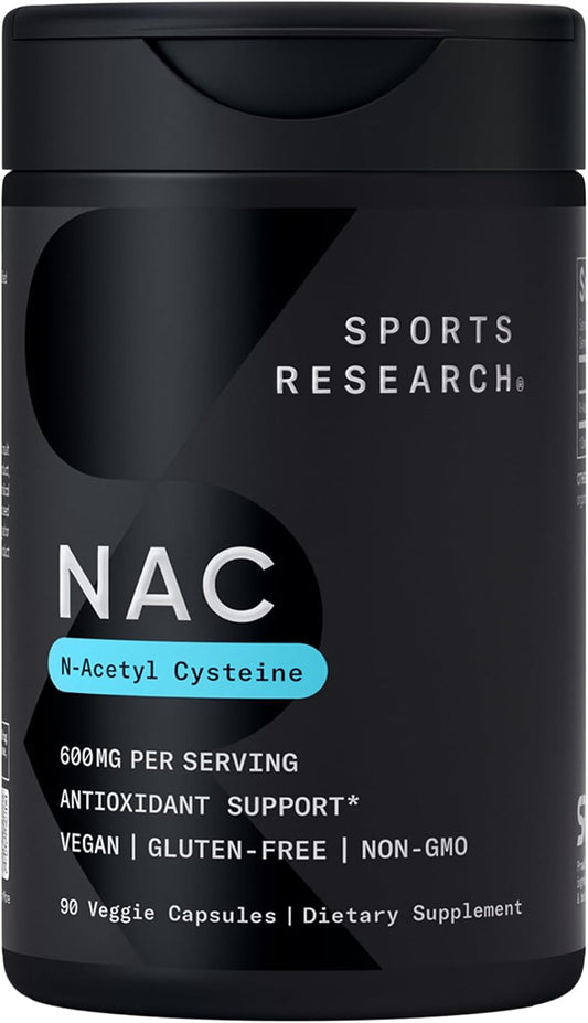 Sports Research® Vegan NAC (N-Acetyl Cysteine) 600mg, 90 Veggie Caps | Amino Acid Supplement for Immune Support | Vegan Certified, Non-GMO, 90 Servings