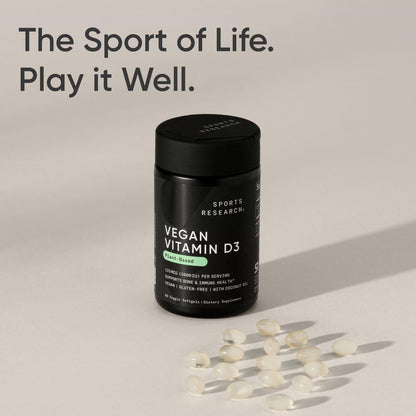 Sports Research® Vegan D3 5000iu/125mcg with Coconut Oil - 60 Plantgels™ | Plant-Based Vitamin D3 | Bone, Joint & Immune Support | Carrageenan Free, Vegan, Non-GMO - 60 Servings