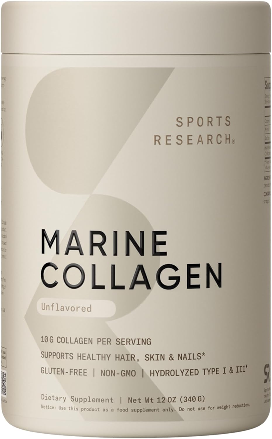 Sports Research® Collagen Beauty Complex - 30 Servings (Unflavored) | 5g Marine Collagen Peptides with Hyaluronic Acid, Vitamin C + Biotin | Skin & Joint Health | Pescatarian Freindly, Non-GMO