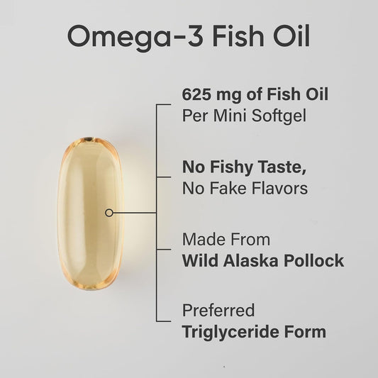 Sports Research® Omega-3 Fish Oil Minis from Wild Alaska Pollock, 120 Count | Easy to Swallow Mini-Softgel, Always Fresh Never Fishy, 345mg EPA 130mg DHA per Softgel, MSC Certified Sustainable, Non-GMO
