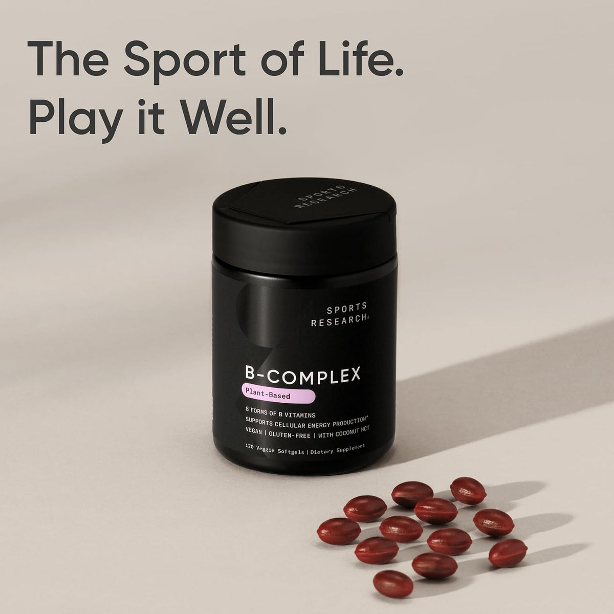 Sports Research® Vitamin B-Complex, 60 Count Plantgels™ | Full Spectrum of B Vitamins with Methylated B12 & Folate - Gluten Free · Plant-Based · Non-GMO · Vegan-Friendly Formula