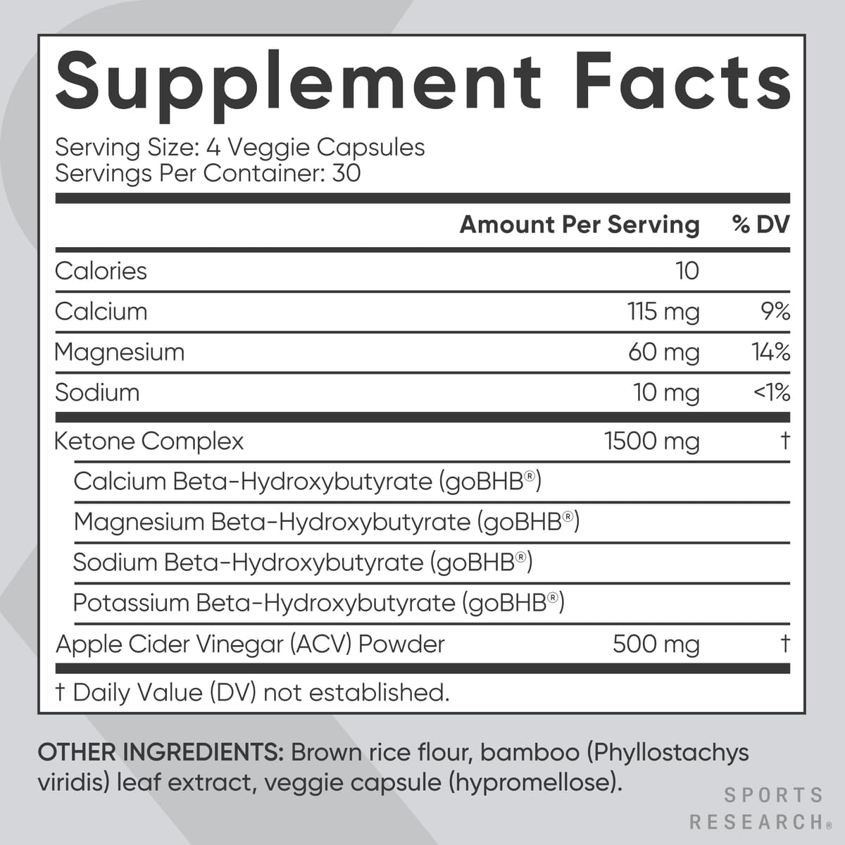 Sports Research® Keto Plus Apple Cider Vinegar, 120 Veggie Capsules | Diet Support with 500mg of ACV & 1500mg goBHB® Exogenous Ketones - Gluten Free & Keto Certified