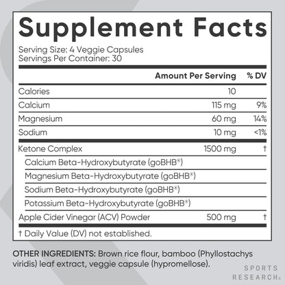 Sports Research® Keto Plus Apple Cider Vinegar, 120 Veggie Capsules | Diet Support with 500mg of ACV & 1500mg goBHB® Exogenous Ketones - Gluten Free & Keto Certified