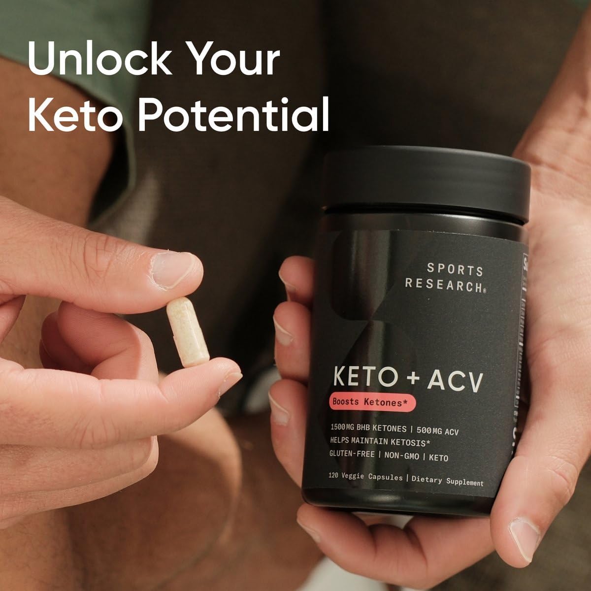 Sports Research® Keto Plus Apple Cider Vinegar, 120 Veggie Capsules | Diet Support with 500mg of ACV & 1500mg goBHB® Exogenous Ketones - Gluten Free & Keto Certified