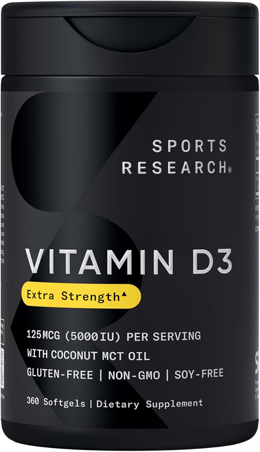 Sports Research® Vitamin D3 4000iu/100mcg with Coconut MCT Oil, 360 Count | Double Strength Vitamin D Supplement | Supports Healthy Bones & Immune Function | Non-GMO · Soy Free - 360 Servings