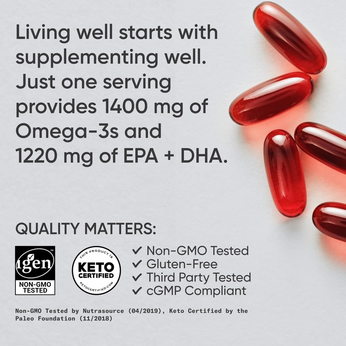 Sports Research® Keto Omega-3 Fish Oil 1400mg, 120 Softgels | Omega-3 Supplement from Wild Sockeye Salmon, Antarctic Krill Oil, Astaxanthin & MCT Oil - 1220mg of EPA & DHA per Serving