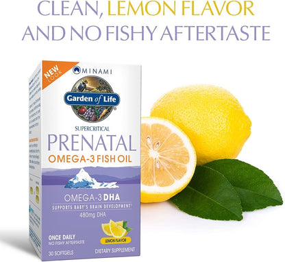 Garden of Life Minami Prenatal Omega-3 DHA Fish Oil Supplement with 480mg DHA & 104mg EPA – Prenatal Omega 3 Fish Oil for Pregnancy & Breastfeeding, Non-GMO, Lemon Flavored, 30 Softgels