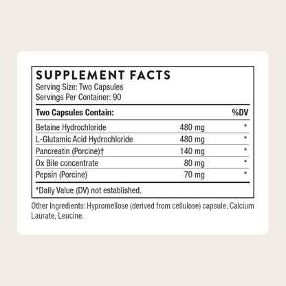 THORNE - Advanced Digestive Enzymes - Supplement with Pepsin, Ox Bile & Pancreatin for Indigestion & Constipation Relief - Minimizes Occasional Gas & Bloating* - Third-Party Certified - 180 Capsules