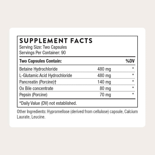 THORNE - Advanced Digestive Enzymes - Supplement with Pepsin, Ox Bile & Pancreatin for Indigestion & Constipation Relief - Minimizes Occasional Gas & Bloating* - Third-Party Certified - 180 Capsules