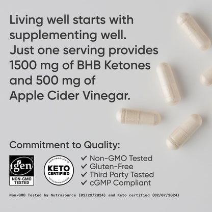 Sports Research® Keto Plus Apple Cider Vinegar, 120 Veggie Capsules | Diet Support with 500mg of ACV & 1500mg goBHB® Exogenous Ketones - Gluten Free & Keto Certified