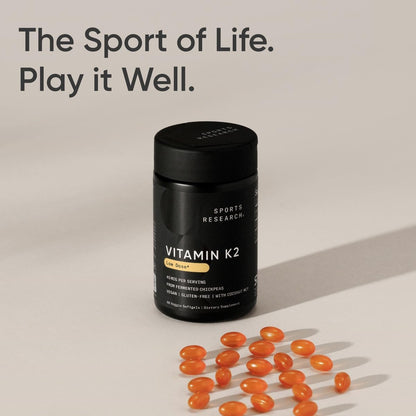 Sports Research® Vitamin K2 (MK-7) 45mcg w/Coconut MCT Oil, 90 Count | Vegan K2 from Chickpea | Supports Strong Bones | Vegan Certified, Non-GMO Verified, Gluten & Soy Free