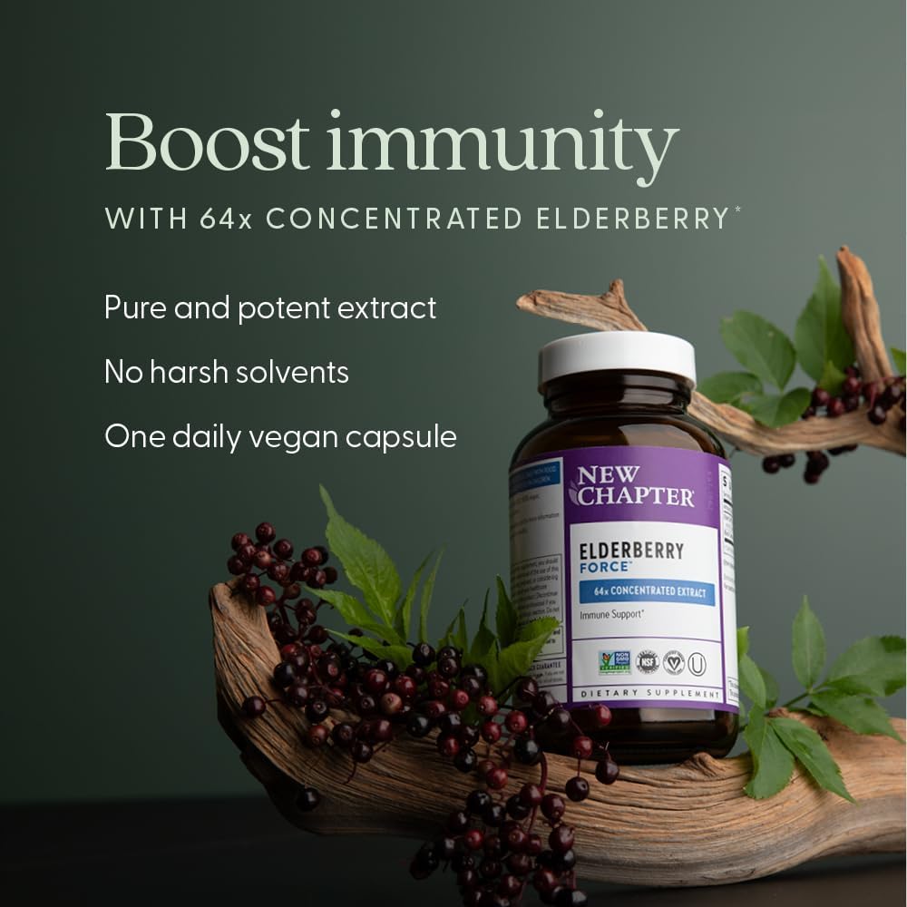 New Chapter Vegan Elderberry Capsules with 64x Concentrated Black Elderberry + Black Currant for Comprehensive Immune Support, Non-GMO Project Verified, Gluten Free, Certified Vegan, 30 Count