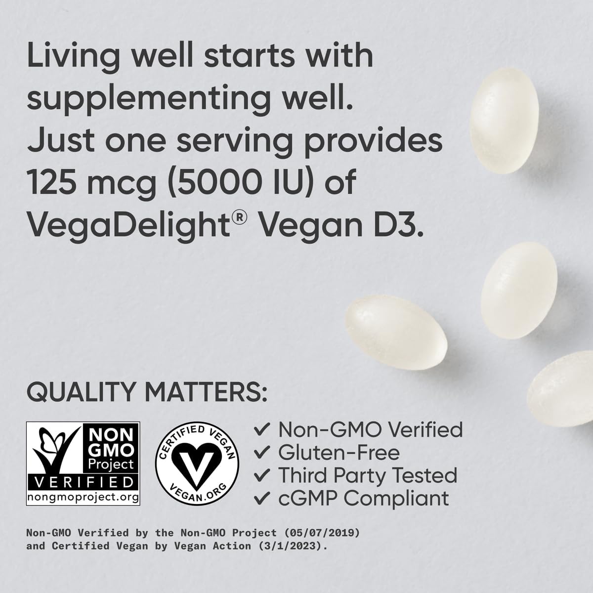 Sports Research® Vegan D3 5000iu/125mcg with Coconut Oil - 60 Plantgels™ | Plant-Based Vitamin D3 | Bone, Joint & Immune Support | Carrageenan Free, Vegan, Non-GMO - 60 Servings