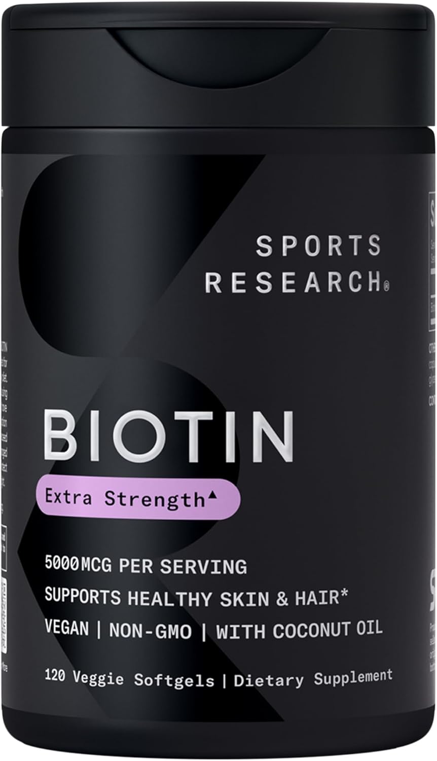 Sports Research® Hair, Skin & Nails Complex, 60 Softgels | Supports Hair Volume, Glowing Skin & Strong Nails - w/Lustriva® Biotin, Collagen, Hyaluronic Acid & KeraGLO® Keratin