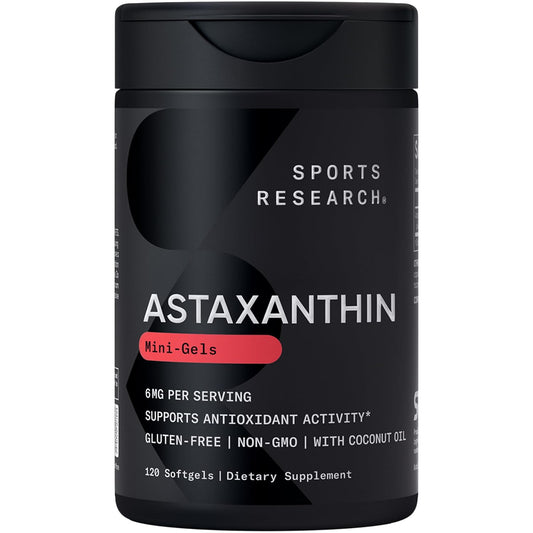 Sports Research® Icelandic Astaxanthin 6mg w/Coconut Oil - 120 Count | Antioxidant Supplement for Skin & Eye Health Support | Soy-Free, Non-GMO, Gluten-Free
