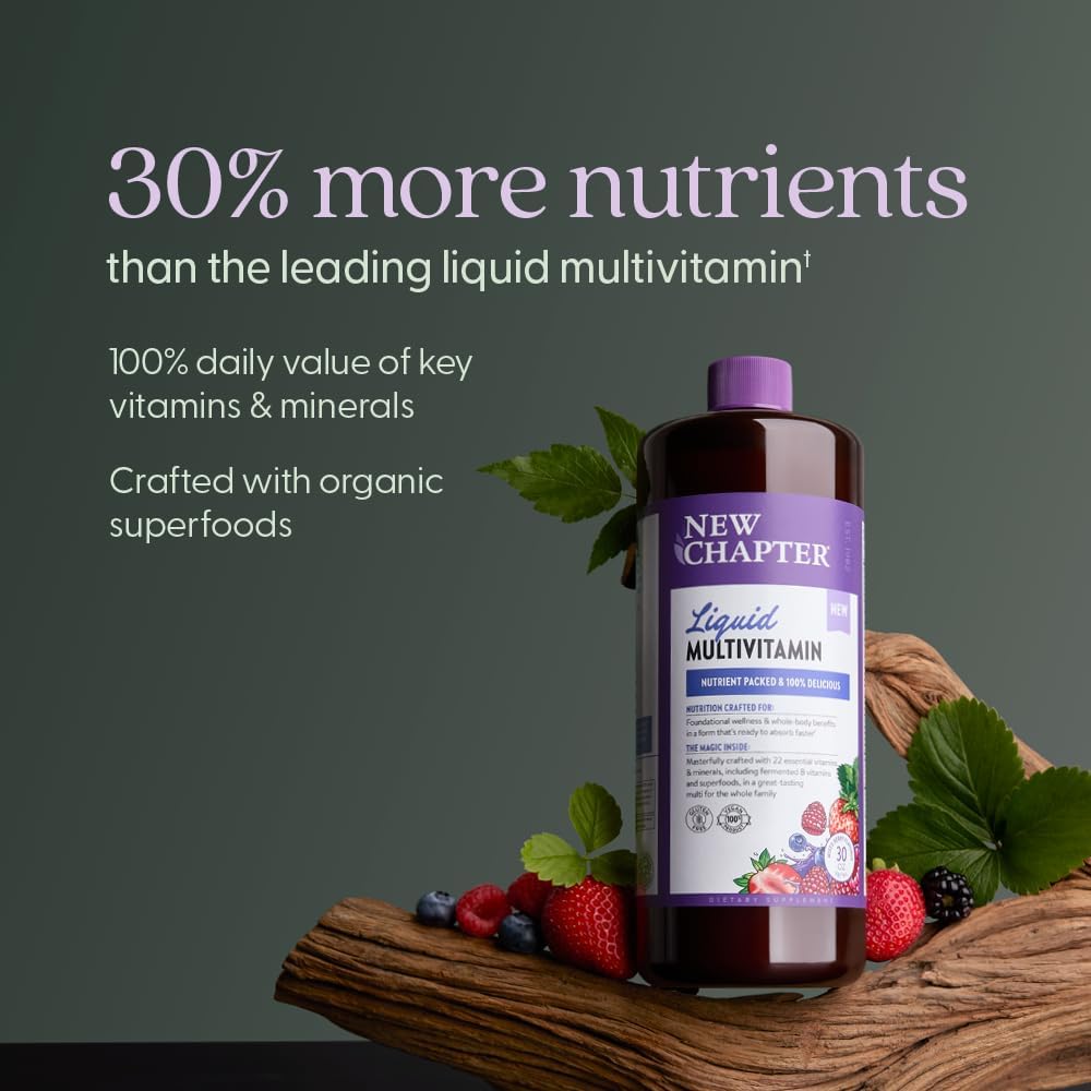 New Chapter Liquid Multivitamin + Mineral Supplement - Whole-Body Support for Adults, Teens & Kids 2+* - 22 Essential Vitamins & Minerals - Ready to Absorb Faster - Mixed Berry Flavored - 30 oz