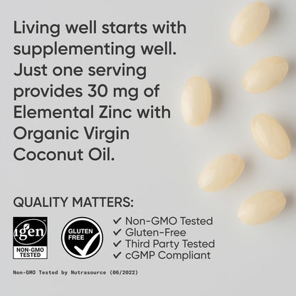 Sports Research® Zinc Picolinate 50mg w/Organic Coconut Oil, 60 Softgels | High Potency Zinc Supplement for Healthy Immune & Enzyme Function - Non-GMO Tested & Gluten-Free, 60 Servings