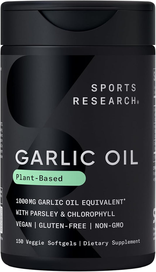 Sports Research® Odorless Garlic Oil, 150 Plantgel™ Capsules | Provides an Immune Supportive Blend of Plant-Based Garlic Oil, Parsley & Chlorophyll - Vegan, Non-GMO, Soy Free - 75 Servings