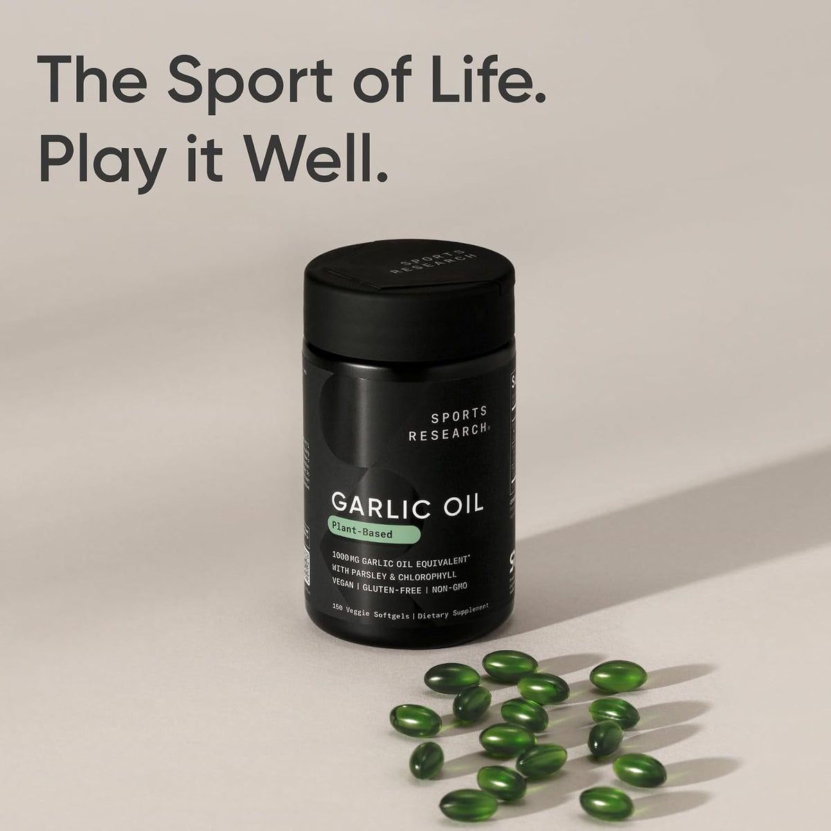 Sports Research® Odorless Garlic Oil, 150 Plantgel™ Capsules | Provides an Immune Supportive Blend of Plant-Based Garlic Oil, Parsley & Chlorophyll - Vegan, Non-GMO, Soy Free - 75 Servings