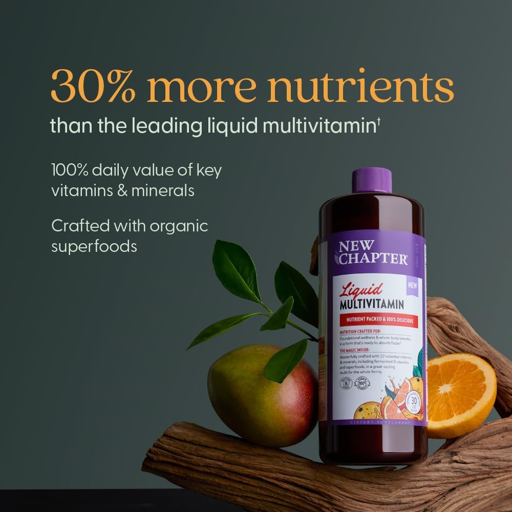 New Chapter Liquid Multivitamin + Mineral Supplement - Whole-Body Support for Adults, Teens & Kids 2+* - 22 Essential Vitamins & Minerals - Ready to Absorb Faster - Orange Mango Flavored - 30 oz