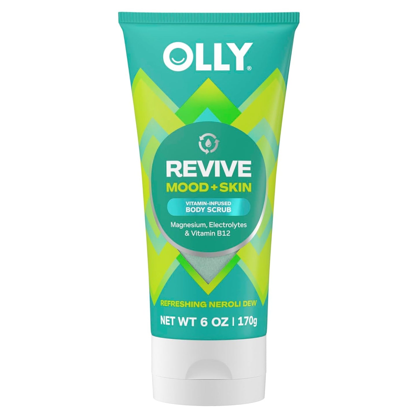 OLLY Revive Body Scrub with Magnesium, Electrolytes & Vitamin B12– Nourishing Cleanser for Skin Exfoliation, Barrier Repair, Refreshing Nerolidew Scent, 6 oz