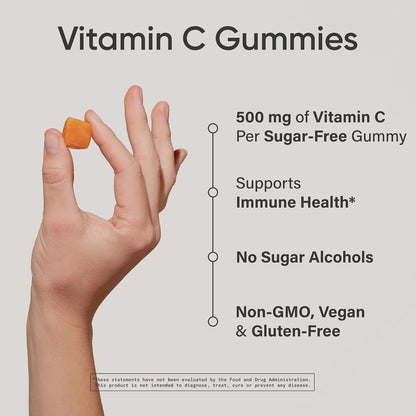 Sports Research® Vitamin C Sugar-Free Gummies 500mg, 60 Count | Immune Support & Antioxidant Gummies | Sugar Free, Vegan, Gelatin Free, Non-GMO