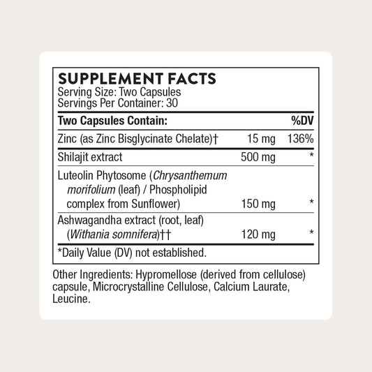 THORNE - Advanced Testosterone Support - Men's Health Supplement - Supports Healthy Testosterone Levels & Muscle Fatigue* - with Ashwagandha, Shilajit & Zinc - Third-Party Certified - 60 Capsules