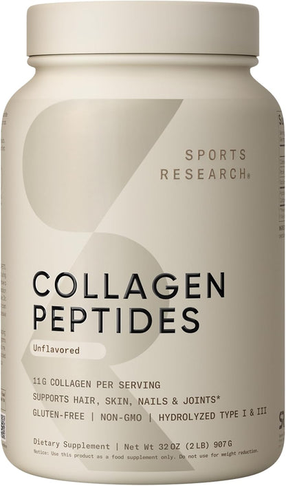 Sports Research® Collagen Peptides Protein Powder, Dark Chocolate (1.41lb) | 11g Grass-Fed Collagen per Scoop · Hair, Skin & Joint Support · Easy to Mix in Coffee & Shakes · Sugar-Free, 40 Servings