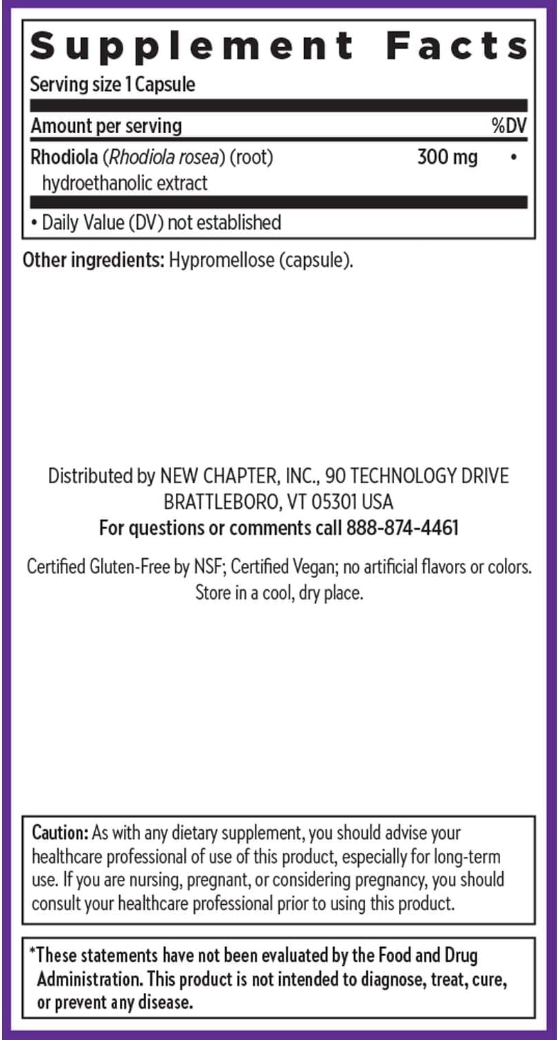 New Chapter Rhodiola Force 300mg with Potent Vegan Rhodiola for Mental Focus & Stamina, Endurance + Mood Support + Stress Adaptogen + Non-GMO Ingredients - 30 Count