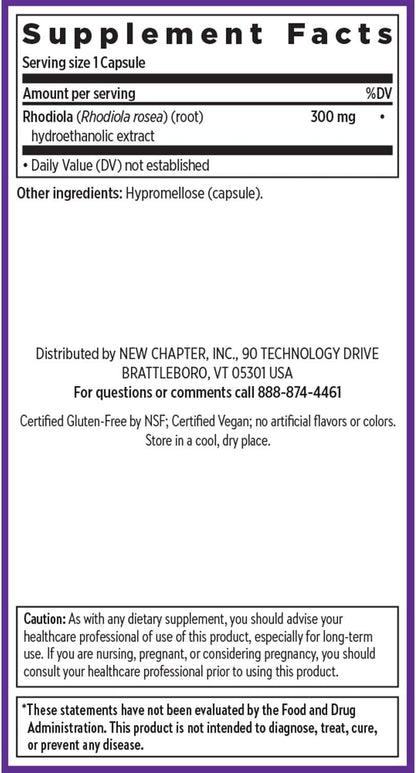 New Chapter Rhodiola Force 300mg with Potent Vegan Rhodiola for Mental Focus & Stamina, Endurance + Mood Support + Stress Adaptogen + Non-GMO Ingredients - 30 Count