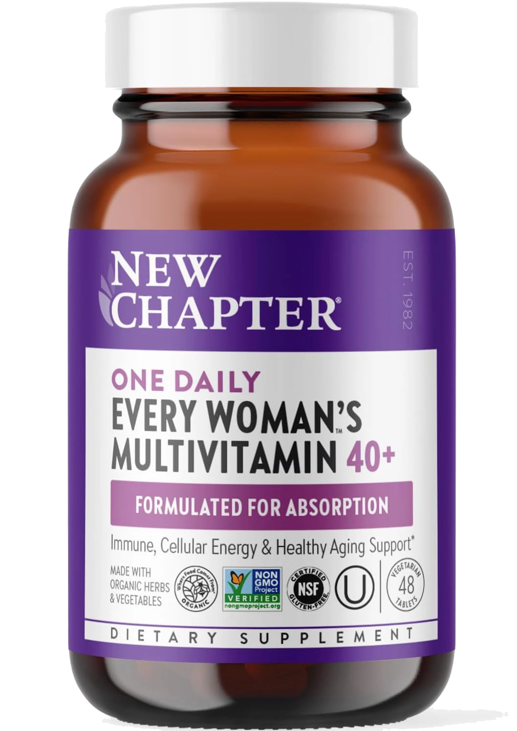 New Chapter Women’s Multivitamin 40+, extra B6 & B12, Biotin for Hair Growth, D3, Vit C, Zinc for Immune & Stress Support, Gentle on an Empty Stomach, One Daily, Non-GMO, Gluten-Free, 48/72/96 Tablets