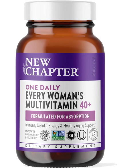 New Chapter Women’s Multivitamin 40+, extra B6 & B12, Biotin for Hair Growth, D3, Vit C, Zinc for Immune & Stress Support, Gentle on an Empty Stomach, One Daily, Non-GMO, Gluten-Free, 48/72/96 Tablets