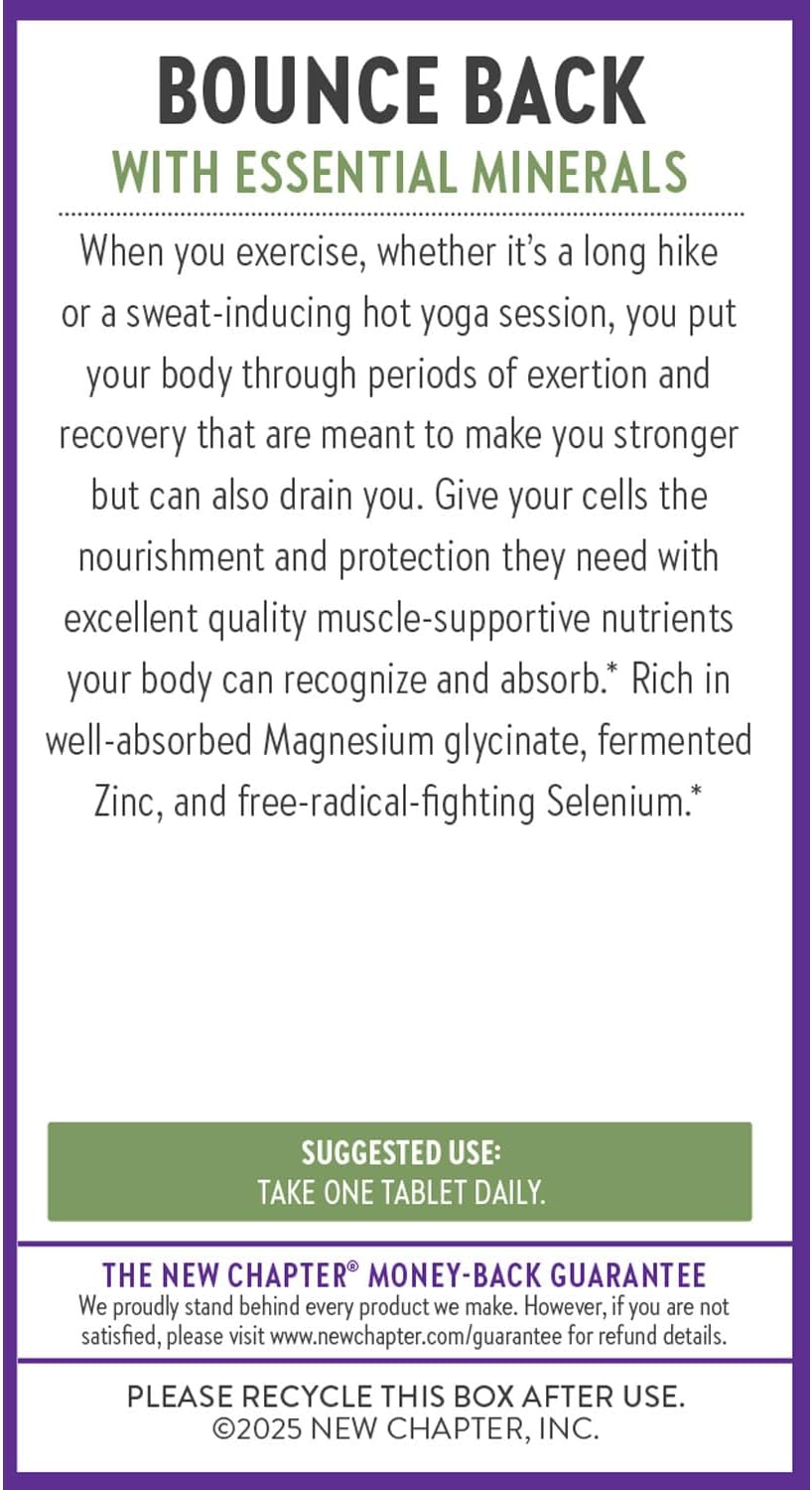 New Chapter Magnesium + Selenium & Zinc Tablets - Bone Health & Muscle Support Supplement* - Supports Electrolyte Balance* - Vegan, Gluten Free, Non-GMO & Kosher - 30 Tablets