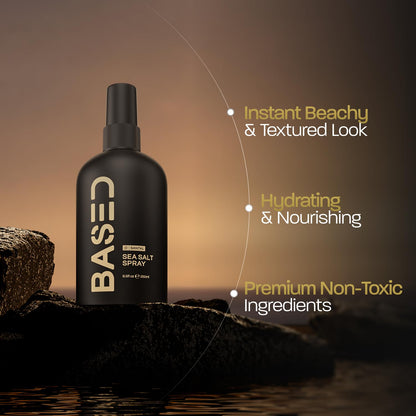 BASED Sea Salt Spray, Natural Finish Sea Salt Spray for Hair, Volume & Texture, Infused with Kelp & Vitamin B5, Light & Non-Greasy, Paraben Free, No Drying Alcohols, 8.5 oz (Pack of 1/2/3))