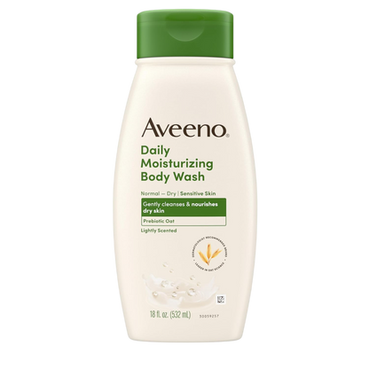 Aveeno Daily Moisturizing Body Wash for Dry & Sensitive Skin + Prebiotic Oat, Body Wash Gently Cleanses & Nourishes Dry Skin, Lightly Scented, Dye- & Paraben-Free, 18/33 fl. oz