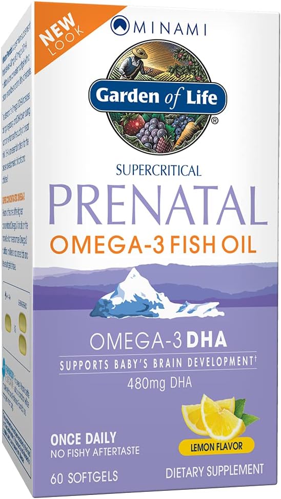 Garden of Life Minami Prenatal Omega-3 DHA Fish Oil Supplement with 480mg DHA & 104mg EPA – Prenatal Omega 3 Fish Oil for Pregnancy & Breastfeeding, Non-GMO, Lemon Flavored, 30 Softgels