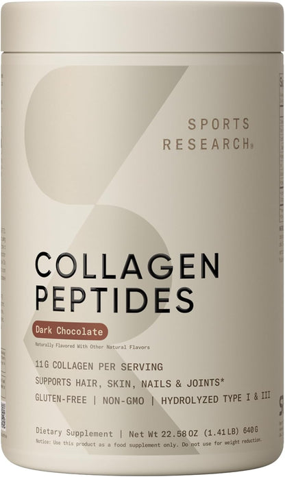 Sports Research® Collagen Peptides Protein Powder 16oz (Unflavored) | 11g Grass-Fed Collagen per Scoop · Hair, Skin & Joint Support · Easy to Mix in Coffee & Shakes - 41 Servings