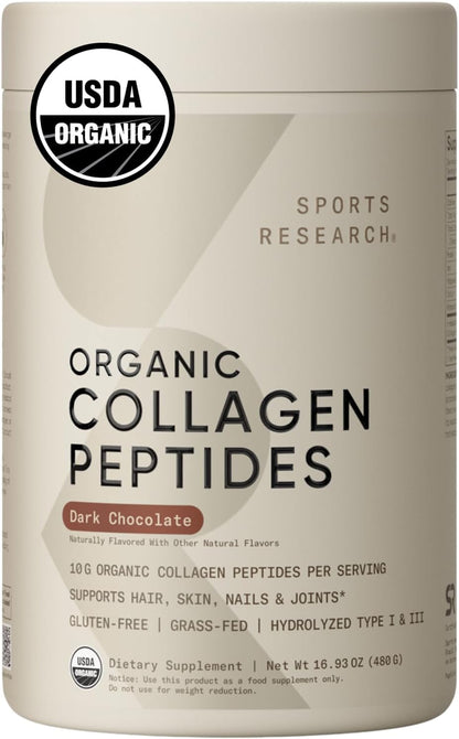 Sports Research® Collagen Peptides Protein Powder 16oz (Unflavored) | 11g Grass-Fed Collagen per Scoop · Hair, Skin & Joint Support · Easy to Mix in Coffee & Shakes - 41 Servings