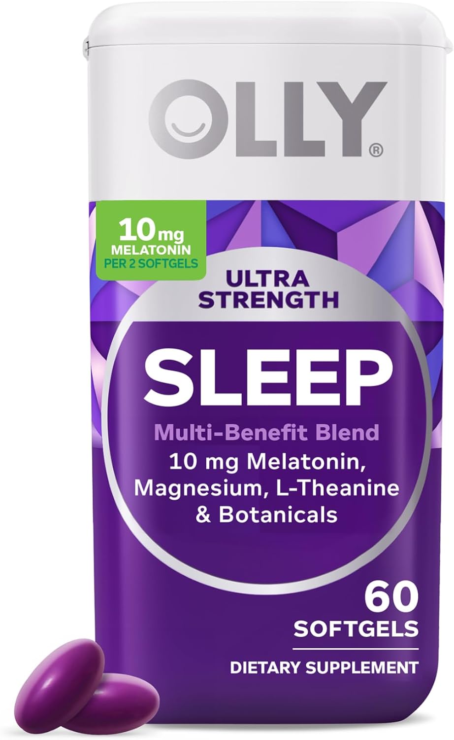 OLLY Ultra Strength Sleep Softgels for Adults, 10 mg Melatonin Sleep Supplement L-Theanine Magnesium & Botanical Extracts, Restful Sleep Support*, Sugar Free, 60 Count