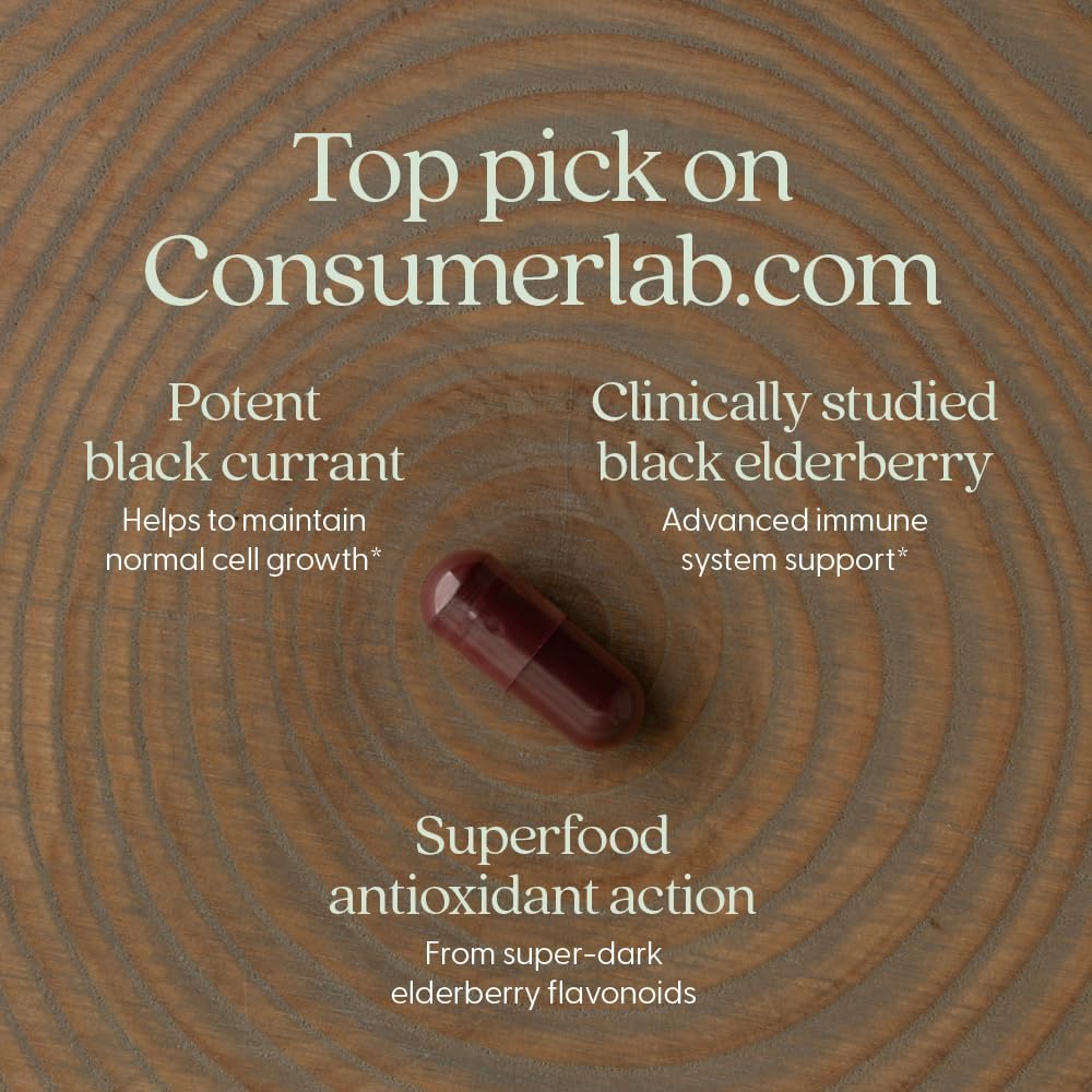New Chapter Vegan Elderberry Capsules with 64x Concentrated Black Elderberry + Black Currant for Comprehensive Immune Support, Non-GMO Project Verified, Gluten Free, Certified Vegan, 30 Count