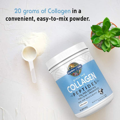 Garden of Life Grass Fed Collagen Peptides Powder Unflavored Collagen Powder for Women Men Hair Skin Nails Joints, Hydrolyzed Collagen Protein Supplements, Collagen for Women & Men