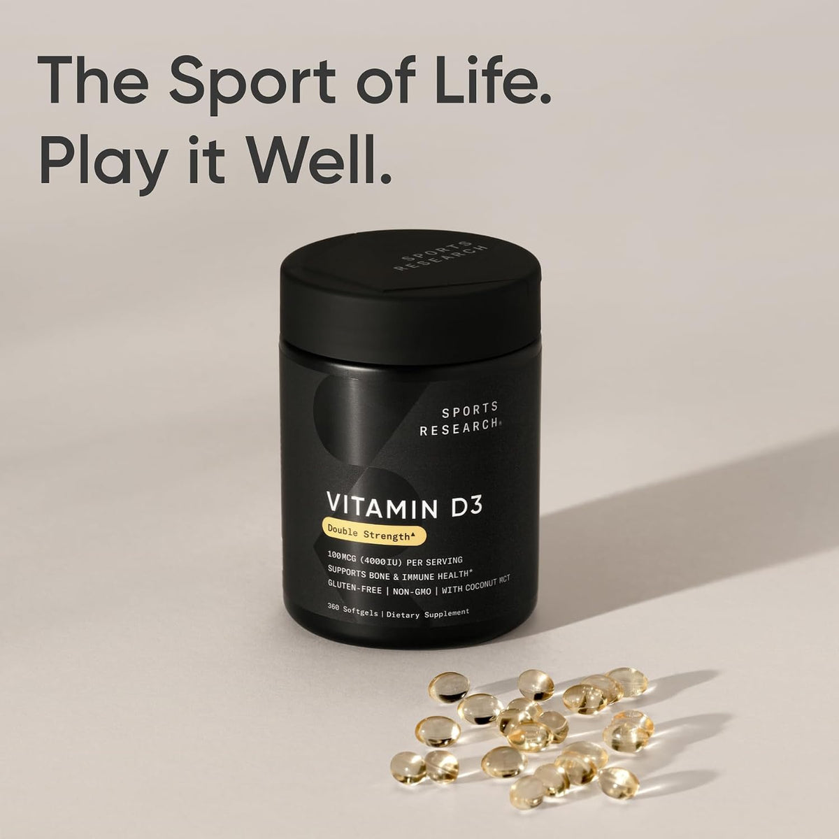 Sports Research® Vitamin D3 4000iu/100mcg with Coconut MCT Oil, 360 Count | Double Strength Vitamin D Supplement | Supports Healthy Bones & Immune Function | Non-GMO · Soy Free - 360 Servings